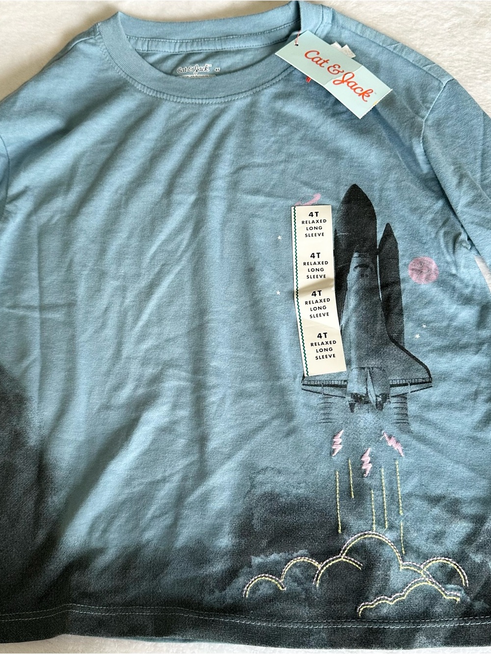Cat & Jack Light Blue Space Shuttle Long Sleeve Tee